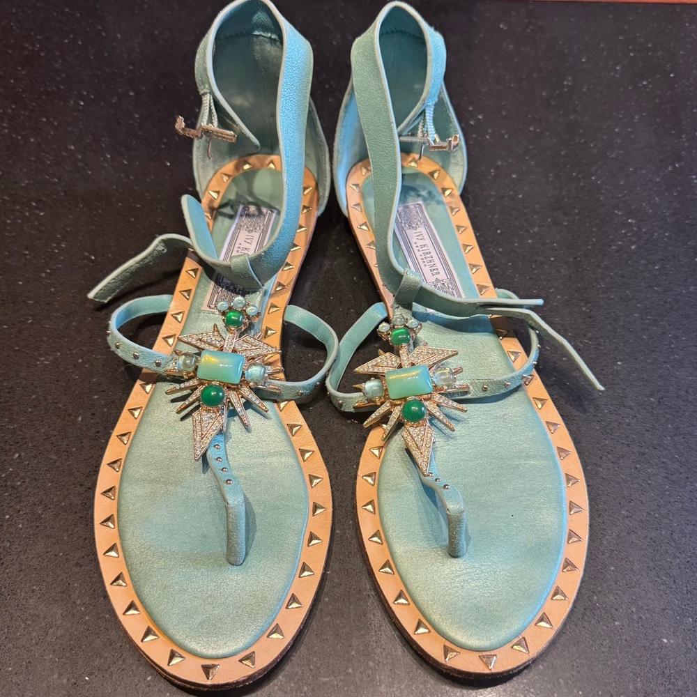 Ivy Kirzhner Babel Embellished Sandal in Green Metallic Leather